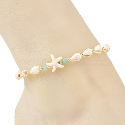 2Pcs 2 Styles Summer Beach Natural Sea Shell Conch & Synthetic Turquoise Beaded Anklet Sets for Women&nbsp;AJEW-AN00886