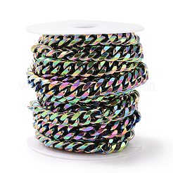 304ステンレススチールキューバチェーン  多面カット  溶接されていない  虹色  13.5~14x11.5~12x3mm&nbsp;CHS-P007-04M