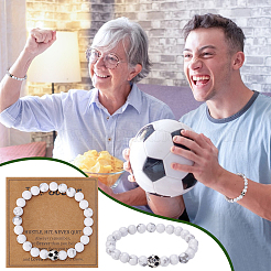 12Pcs Synthetic White Turquoise Round Beads Stretch Bracelets for Men Women&nbsp;BJEW-UN0001-89
