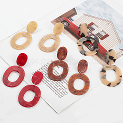 4 Pairs 4 Colors Hollow Oval Acrylic Dangle Stud Earrings for Women&nbsp;EJEW-AN0004-36