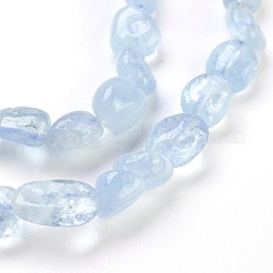 天然石アクアマリンビーズ連売り  タンブルストーン  ナゲット  7~11x5~8mm  穴：0.8mm  約51個/連  15.6インチ（39.8cm）&nbsp;G-F575-11