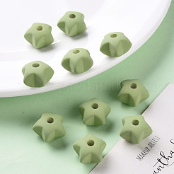 アクリルビーズ  ラバー加工スタイル  片穴  スター  黄緑  16x17x11mm  穴：3.5mm&nbsp;OACR-S039-01-83