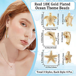 12Pcs 3 Styles Rack Plating Brass Beads&nbsp;KK-BBC0014-35