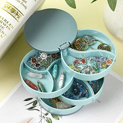 回転可能な4層プラスチックジュエリー収納ボックス  鏡付き  リングのために  イヤリングとネックレス  シリンダー  ミディアムターコイズ  10.6x10.4x10.1cm&nbsp;AJEW-YW0001-13B