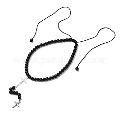 Adjustable Stainless Steel Double Cross Pendant Necklaces&nbsp;NJEW-F336-02P