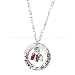 Glass and Alloy Round With Word Forever In My Heart Pendant Necklace&nbsp;NJEW-JN04697-03