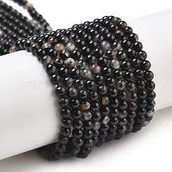 天然石ブラックトルマリンビーズ連売り  ラウンド  グレードB  4mm  穴：0.7mm  約100個/連  15.28''（38.8センチメートル）&nbsp;G-Q031-A01-4mm