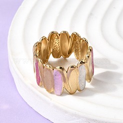 304ステンレススチールエナメルオープンカフリング  女性用ワイドバンドリング  ゴールドカラー  オーバル  調整可能; 13.2mm&nbsp;RJEW-L335-03A-G