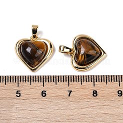真鍮製、タイガーアイペンダント  ハート  18KGP本金メッキ  15.5x15.5x5.5mm  穴：4x2mm&nbsp;KK-Q030-19G