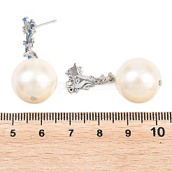 真鍮マイクロペーブキュービックジルコニアスタッドダングルピアス  エナメルおよびABSプラスチック模造パール付き  鉛フリー＆カドミウムフリー  長持ちメッキ  ラックめっき  プラチナ  35x16mm&nbsp;EJEW-G471-33P
