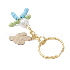 3Pcs 3 Styles Alloy Enamel Cactus & Glass Imitation Pearl Keychains&nbsp;KEYC-JKC01300