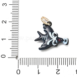 エナメルペンダント付き真鍮  リボンのチャームが付いた鳩  ゴールドカラー  ホワイト  17x17x3.5mm  穴：4mm&nbsp;KK-CBAF749-03B