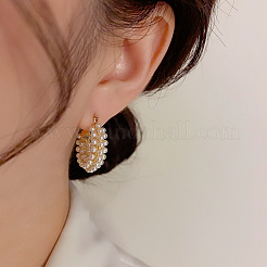 フラットラウンド合金プラスチック模造真珠フープピアス  ゴールドカラー  25x24mm&nbsp;FS-WG2046F-01