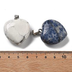 天然石ペンダント  201個のステンレススチール製金具付き  ハート  32~33x29~30x12~15mm  穴：9x4mm&nbsp;G-P563-02P