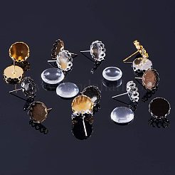 DIYのイヤリングジュエリー  透明なガラスのカボションと真鍮のスタッドピアスのパーツ  ミックスカラー  7.4x7.3x2.5cm  100個/箱&nbsp;KK-PH0035-36