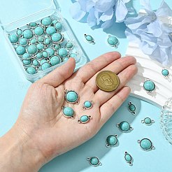 50個 5スタイル 不透明樹脂天然石風半円形リンク  合金パーツ  アンティークシルバー  15.5~21x8.5~15x4.5~7mm  穴：1.5~2mm  10個/スタイル&nbsp;RESI-CJ0003-93