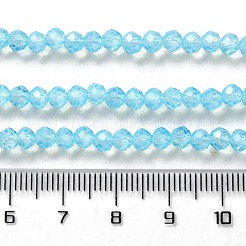 ベーキングペイント透明ガラスビーズ連売り  模造オパール  多面カット  ラウンド  ディープスカイブルー  4mm  穴：0.9mm  約105~110個/連  38~39cm&nbsp;DGLA-A034-J4MM-D08