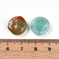 透明なアクリルビーズ  フラットラウンド  ツートン  ミディアムターコイズ  14x14x5~5.5mm  穴：1.8mm  約28個/20g&nbsp;X1-TACR-T028-41G