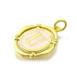 真鍮チャーム  エナメル  文字付きの楕円  18KGP本金メッキ  丸カン付き  U字  20x15~15.5x2mm  穴：3.5mm&nbsp;KK-C088-01G-21