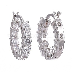 Brass Micro Pave Clear Cubic Zirconia Hoop Earrings&nbsp;EJEW-K083-42P