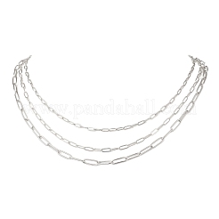 Brass & 304 Stainless Steel Paperclip Chain 3 Layer Necklaces for Women&nbsp;NJEW-JN05484