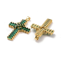 真鍮製マイクロパヴェキュービックジルコニアペンダント  18KGP本金メッキ  鉛フリー＆カドミウムフリー  クロス  濃い緑  38x27x5.5mm  穴：4x3.5mm&nbsp;KK-K258-25G-RS