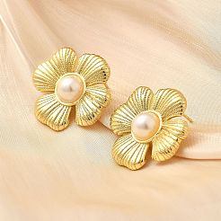 Flower Brass Stud Earrings&nbsp;EJEW-F358-03B-G