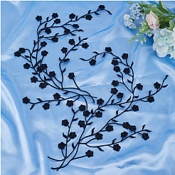 綿刺繍装飾アクセサリー4個  アップリケ  花  ブラック  450~470x1mm&nbsp;AJEW-GF0013-41