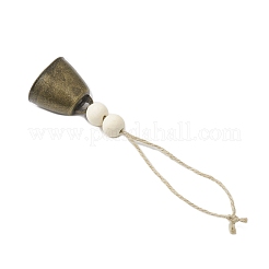 2 個の鉄の鐘のペンダント装飾  木製のビーズで  アンティークブロンズ  160mm&nbsp;HJEW-JM03759