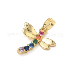真鍮マイクロペーブカラフルな立方ジルコニアペンダント  トンボのチャーム  ゴールドカラー  15.5x15x3mm  穴：4.5x3mm&nbsp;CU-CBA5CBE-02G
