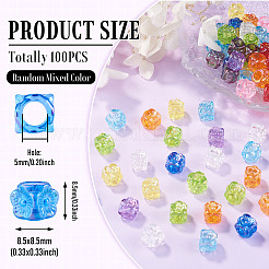 UVメッキ透明アクリルヨーロピアンビーズ100個  大穴ビーズ  虹色の  ミックスカラー  花  8.5x8.5x8.5mm  穴：5mm&nbsp;TACR-TA0001-93A