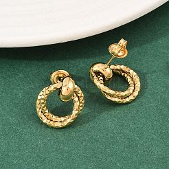 304 Stainless Steel Textured Ring Stud Earrings&nbsp;EJEW-P324-03G