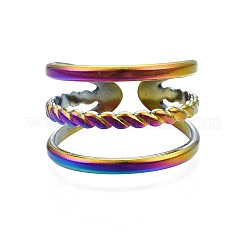 304ステンレススチールトリプルラインラップカフリング  女性のためのレインボーカラーオープンリング  usサイズ8 3/4(18.7mm)&nbsp;RJEW-N038-104