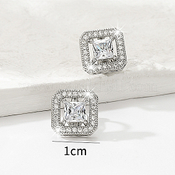 真鍮ラインストーンクリップオンイヤリング  正方形  プラチナ  10x10mm&nbsp;SZ0570