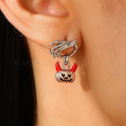 合金エナメルスタンドピアス  カボチャ  ハロウィン用  プラチナ  21x14mm&nbsp;PW-WG0AEA6-01