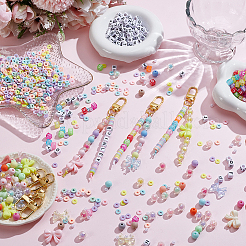 DIYキーチャンキット  合金製スイベルクラスプ10個付き  3連売り手作りポリマークレイビーズ連売り  100個のABSプラスチックイミテーションパールビーズ  420PCSアクリルビーズ  ナイロン糸2.5m  ミックスカラー  32.5x13x5.5mm&nbsp;DIY-BM0001-03