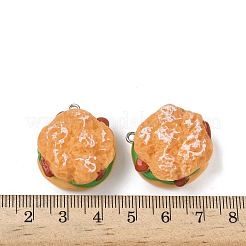 不透明樹脂ペンダント  模造食品  プラチナアイアンループ付き  ハンバーガー  26x24x14mm  穴：2mm&nbsp;FIND-Z092-02P-06