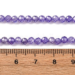 立方晶ジルコニアビーズ連売り  多面カット  ラウンド  スレートブルー  4mm  穴：0.8mm  約91個/連  14.3インチ（36.5cm）&nbsp;G-G792-47-02C