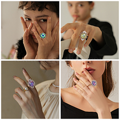 16Pcs 8 Style Adjustable Iron Finger Ring Components Alloy Cabochon Bezel Settings&nbsp;MAK-SC0001-07AS