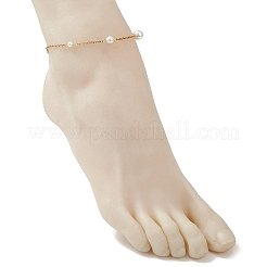 Round White Shell Pearl 304 Stainless Steel Cable Chain Anklets for Women&nbsp;AJEW-AN00781