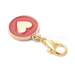Flat Round with Heart Alloy Enamel Pendant Decorations&nbsp;HJEW-JM04301