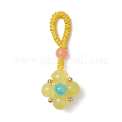 Baking Paint Imitation Jade Glass Woven Clover Pendant Decorations&nbsp;HJEW-JM03148-01