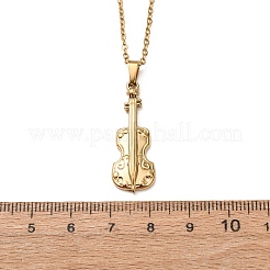 304 Stainless Steel Violin Pendant Cable Chain Necklaces for Men Women&nbsp;NJEW-K308-11G