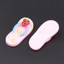 樹脂カボション  イチゴと心のフリップフロップ  ピンク  31x13.5~14x7~8.5mm&nbsp;LS-CRES-S358-29B