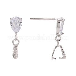 Anti-Tarnish Rhodium Plated 925 Sterling Silver Dangle Stud Earing Settings&nbsp;X-STER-K038-008P