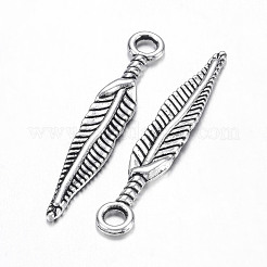 チベット風チャーム  鉛フリー＆カドミウムフリー  羽  アンティークシルバー  約5 mm幅  長さ29mm  穴：2mm&nbsp;X-LF0056Y