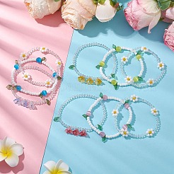 女性用アクリルチャームブレスレットセット3個3色  ガラスシードビーズとキャッツアイビーズ付き  ミックスカラー  内径：2-1/4~2-3/8インチ（5.85~5.95cm）  1個/スタイル&nbsp;BJEW-TA00577