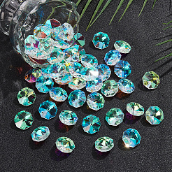 八角形縫い付けガラスラインストーン50個  クリアAB  20x20x10.5mm  穴：1.6mm&nbsp;GLAA-SP0001-83A-01
