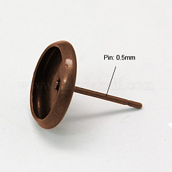 真鍮のスタッドのピアスのセッティング  ニッケルフリー  赤銅鉱  10mm  トレイ：8mm  ピン：0.5 mm厚&nbsp;KK-I001-R-NF