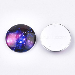 星空模様プリントガラスカボション  半円/ドーム  カラフル  25x6~6.5mm&nbsp;GGLA-N004-25mm-D55